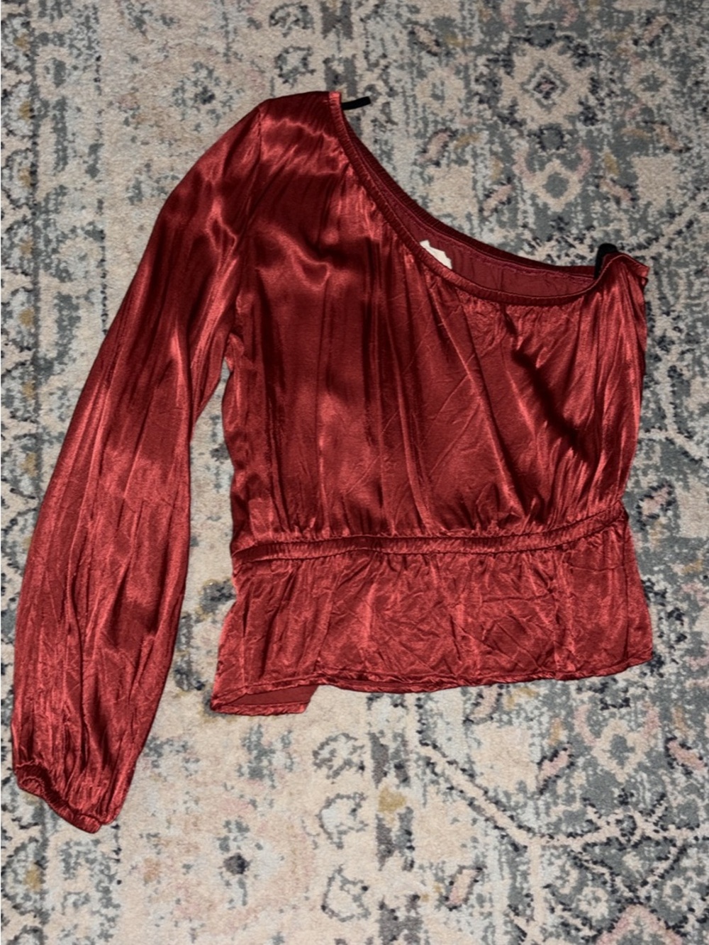 Nation LTD One-Shoulder Satin Blouse in Deep Rust